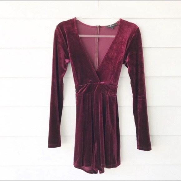 Lulu’s Decorated in Love Maroon Velvet Romper - Picture 2 of 6